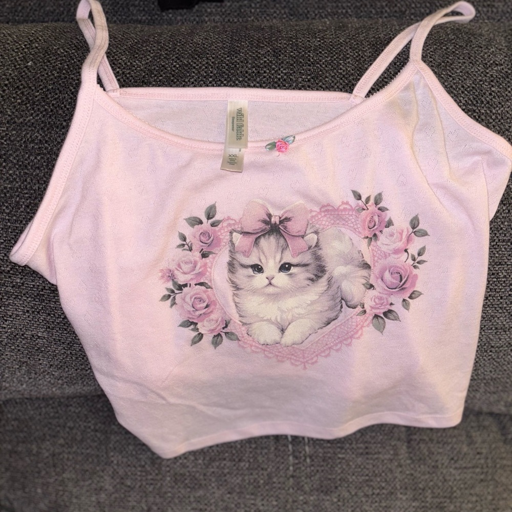 Wild Fable Light Pink Cat and Floral Crop Top